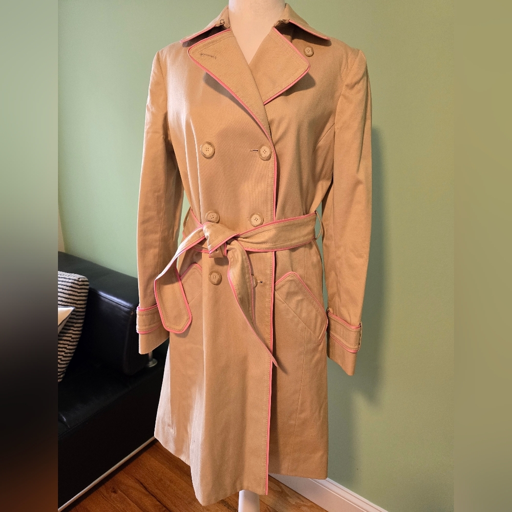 Coach Beige Trench Coat with Pink Accents